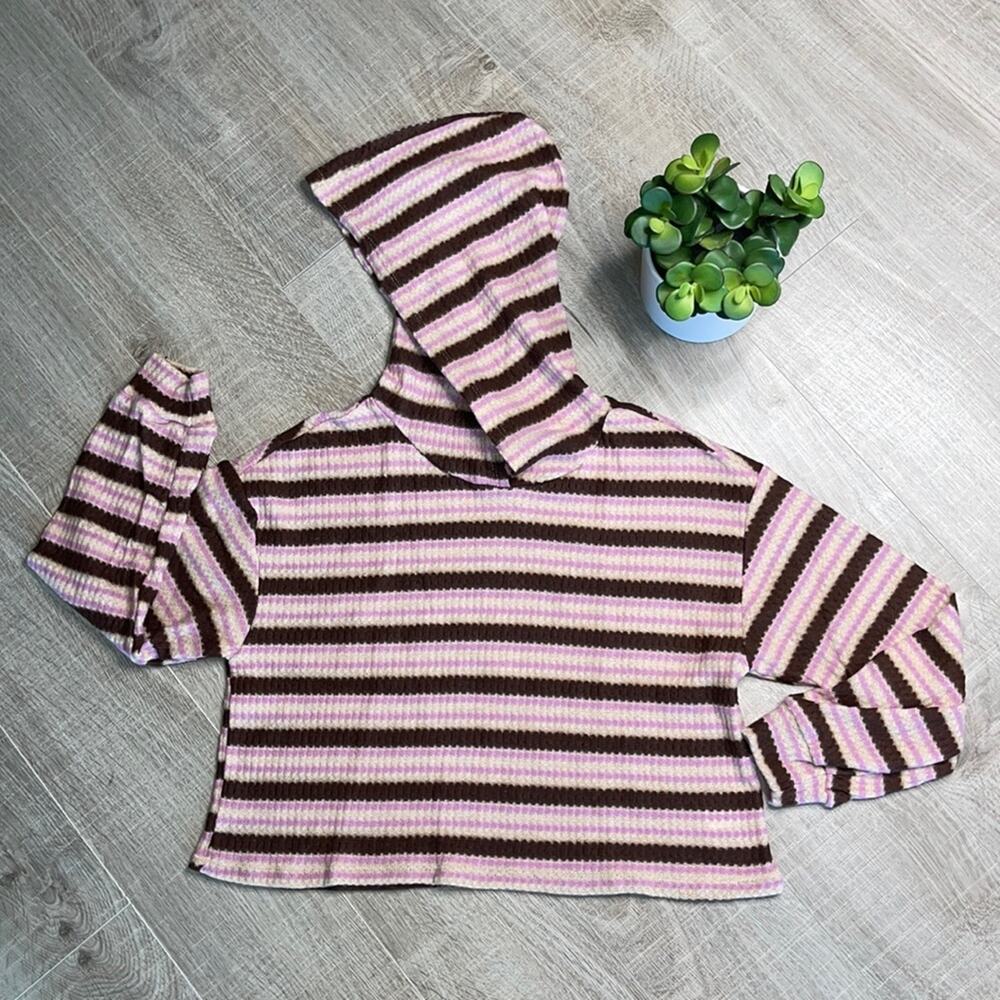 LUSH Orchid Brown Long Sleeve Cropped Brushed Sweater Hoodie Women’s